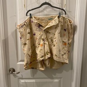 Anthropologie Plus Size Botanical Shorts High Rise Beige Cuffed